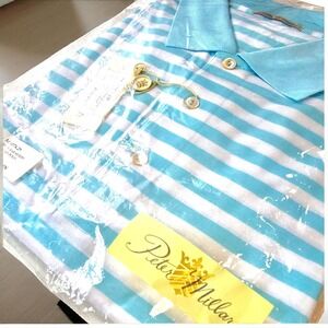 Peter Millar NOS Polo Shirt XL – Aqua & White Stripe Lisle Knit – New Old Stock